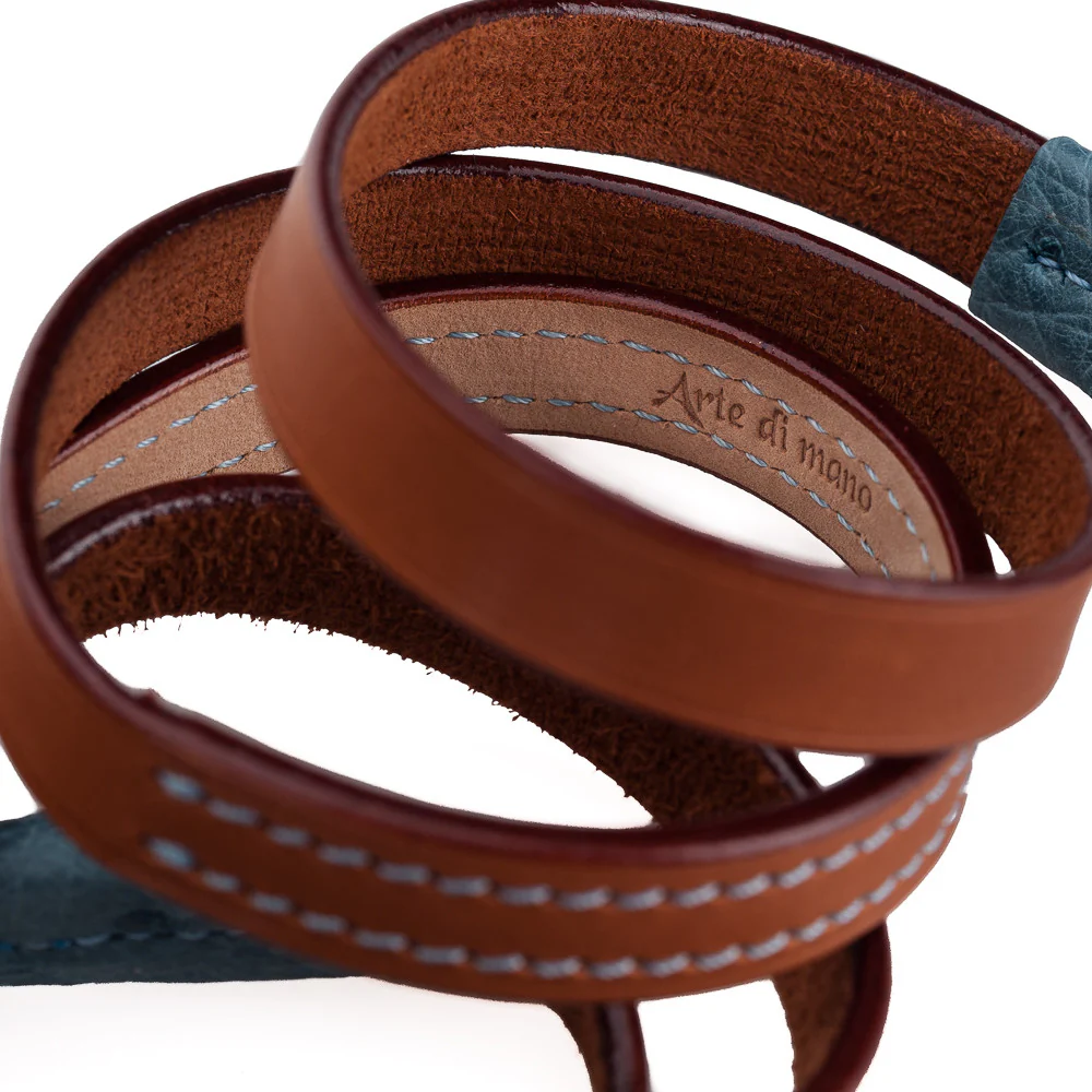 Arte di Mano Comodo Neck Strap, 95cm - Novonappa Tan with Ostrich Sky Blue Accents - Image 3