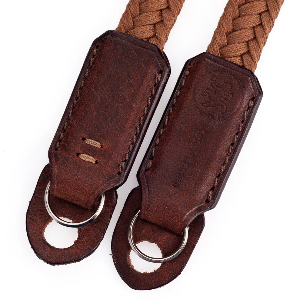 Arte di Mano Waxed Cotton Neck Strap, 100cm - Brown Cotton with Rally Volpe Leather Accents - Image 3