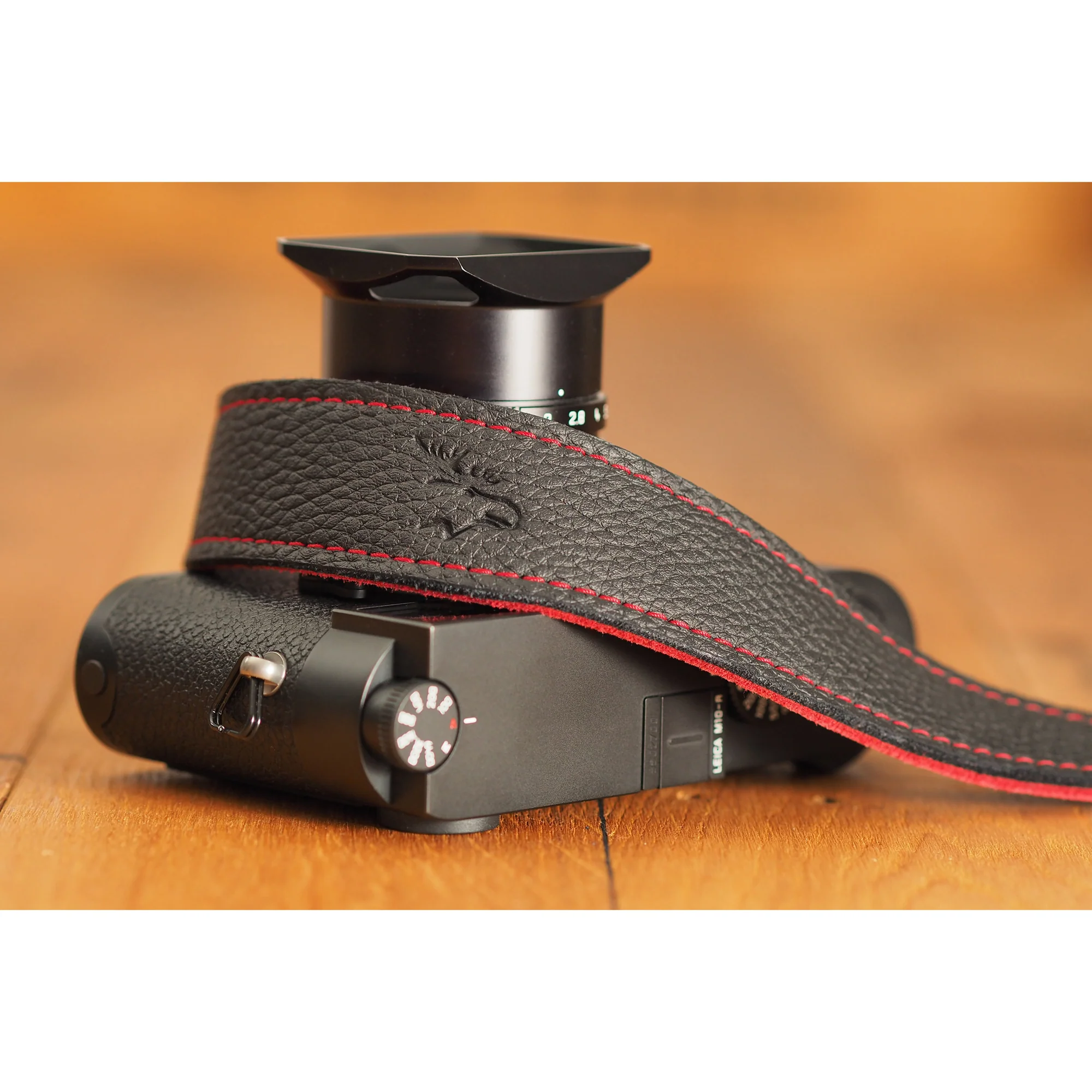 EDDYCAM Elk Leather Neck Strap, 35mm Wide, Black/Red with Red Stitching - Image 7