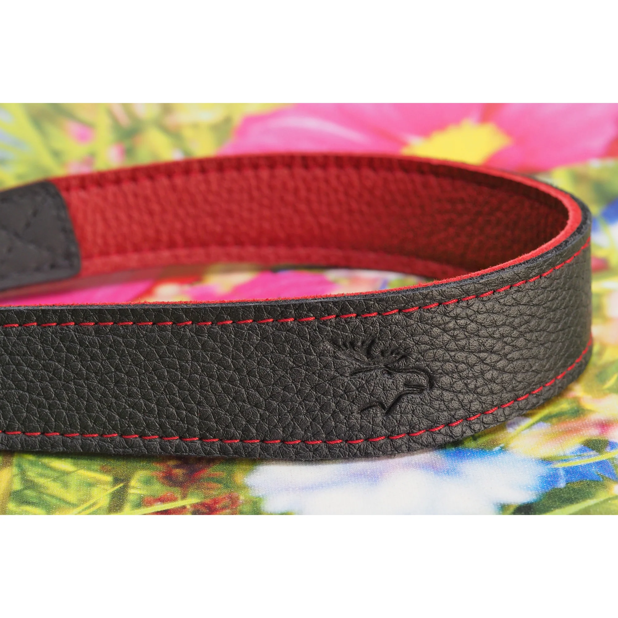 EDDYCAM Elk Leather Neck Strap, 35mm Wide, Black/Red with Red Stitching - Image 8