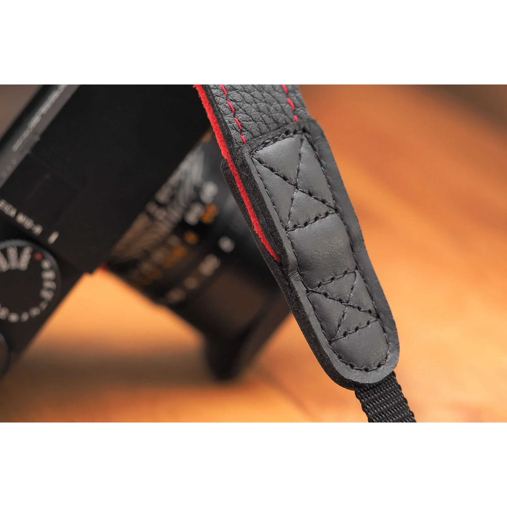 EDDYCAM Elk Leather Neck Strap, 35mm Wide, Black/Red with Red Stitching - Image 9