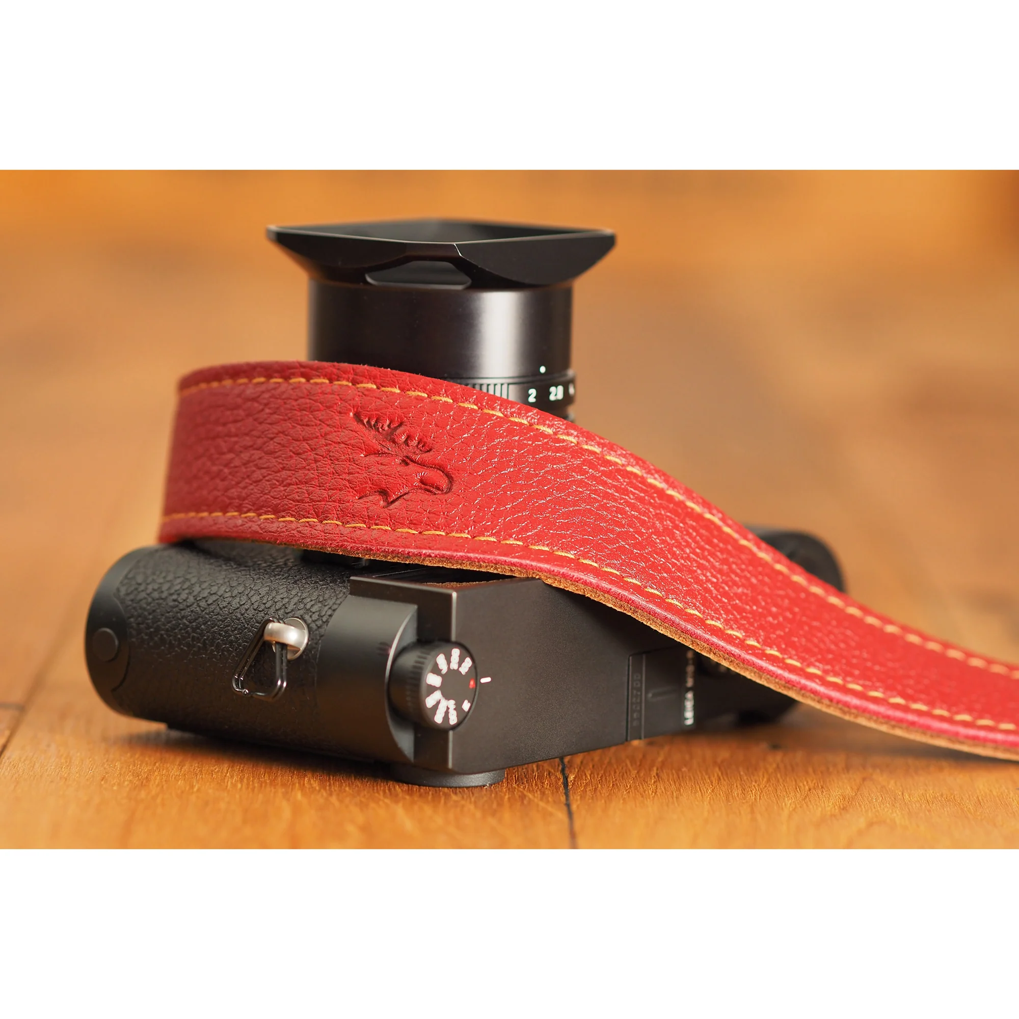 EDDYCAM Elk Leather Neck Strap, 35mm Wide, Red/Natural with Natural Stitching - Image 7
