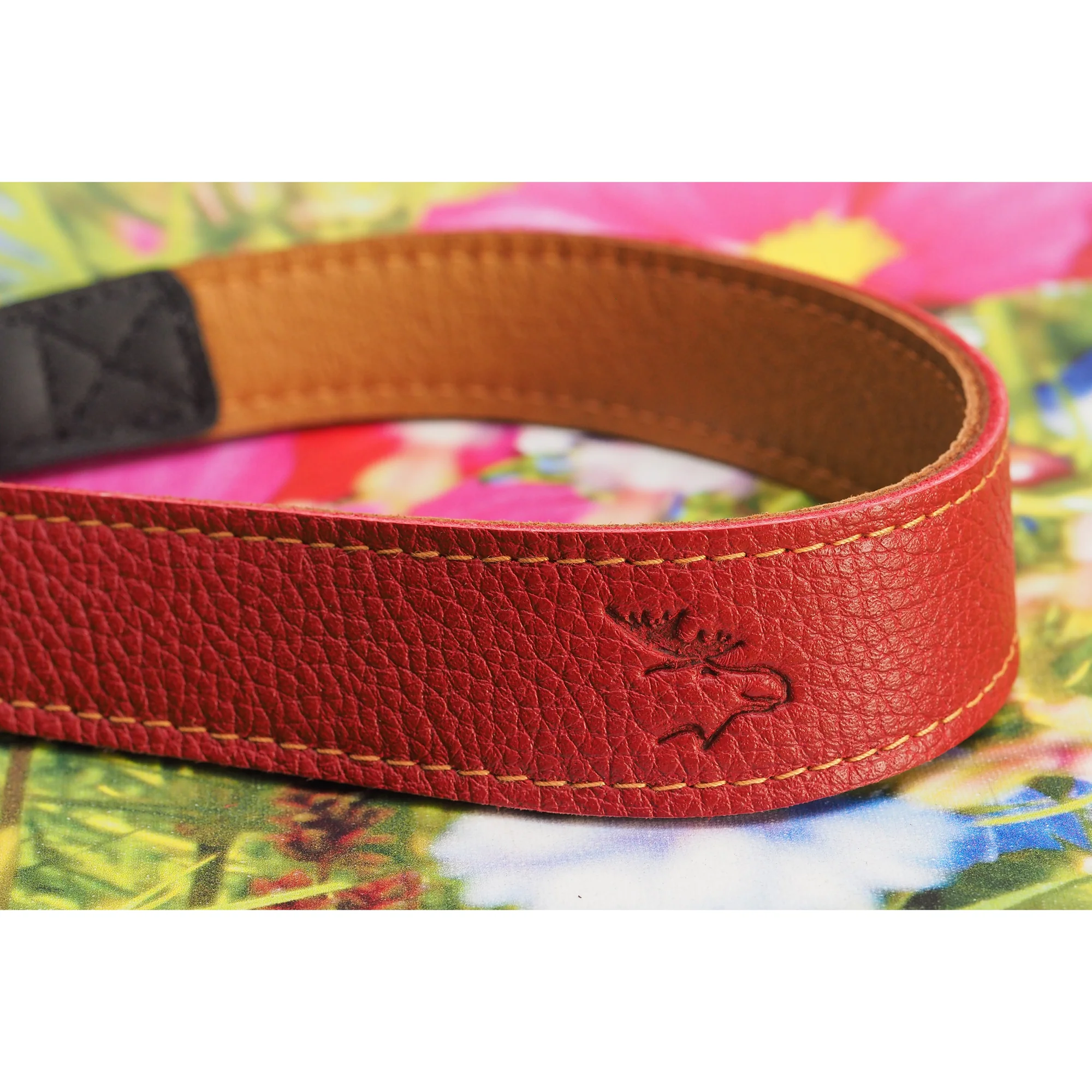 EDDYCAM Elk Leather Neck Strap, 35mm Wide, Red/Natural with Natural Stitching - Image 8