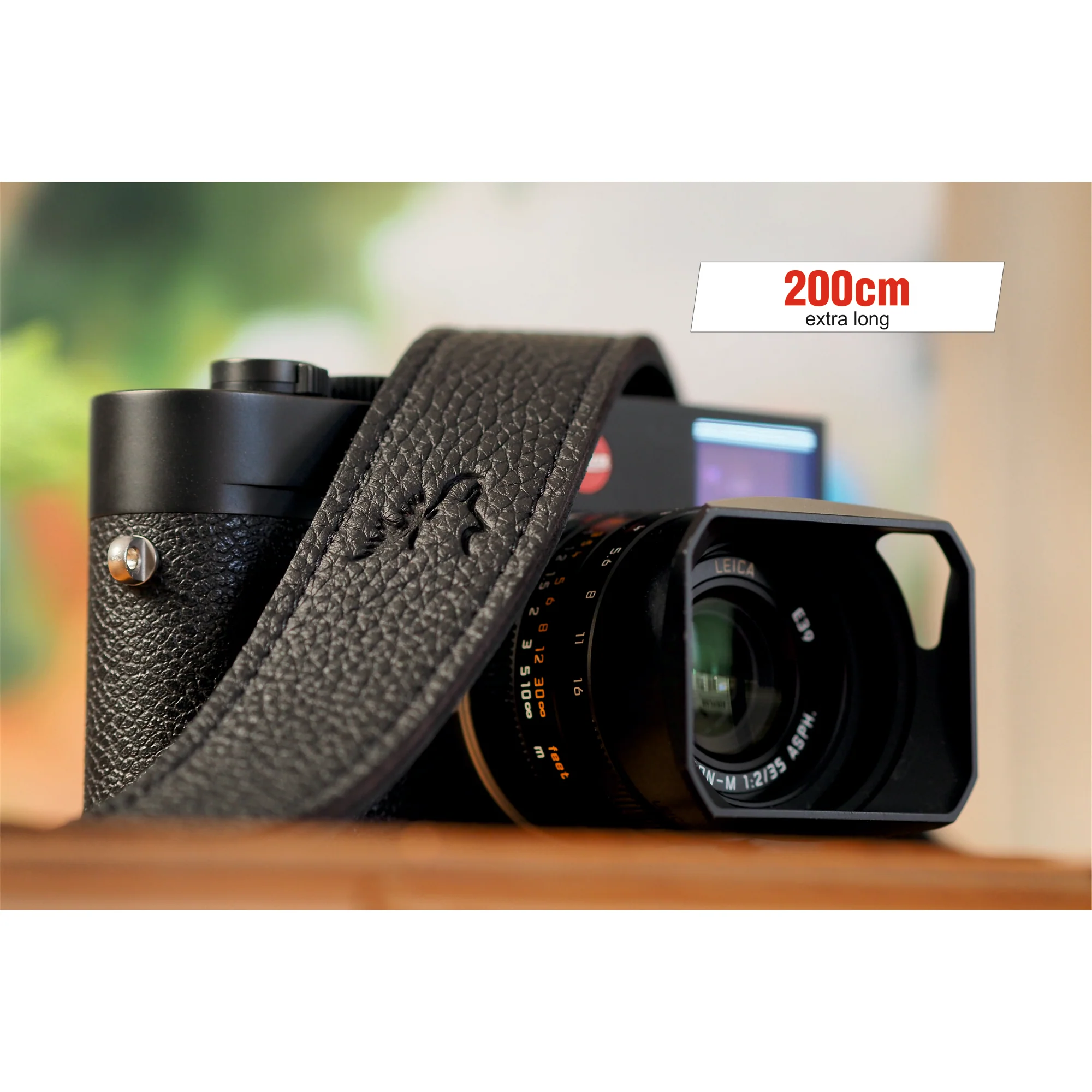 EDDYCAM 200cm Extra Long Elk Leather Neck Strap, 35mm Wide, Black/Black with Black Stitching - Image 12