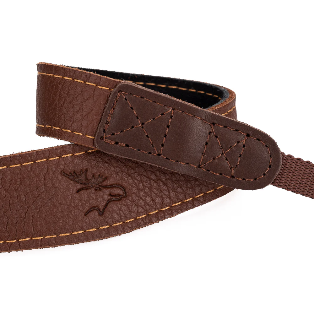 EDDYCAM Elk Leather Vintage Neck Strap, 35mm Wide, Cognac/Mongolian Yak with Natural Stitching - Image 3