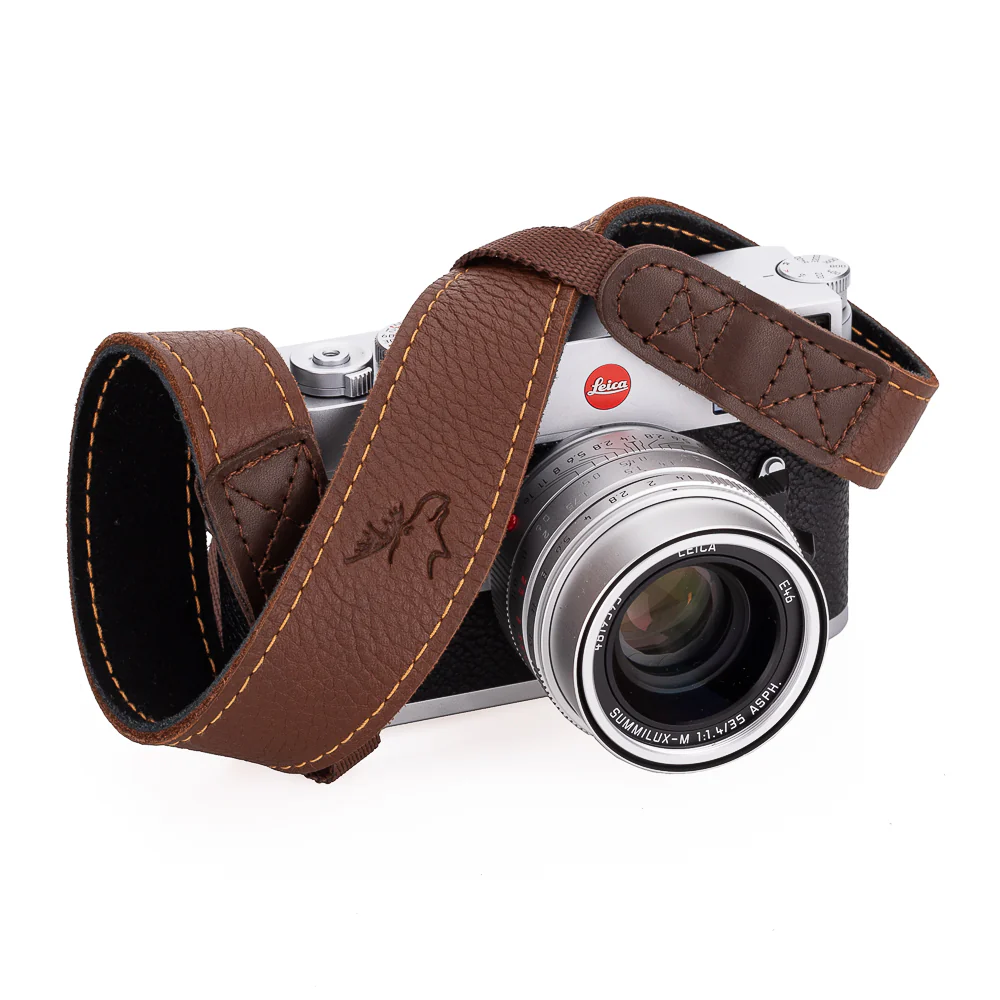 EDDYCAM Elk Leather Vintage Neck Strap, 35mm Wide, Cognac/Mongolian Yak with Natural Stitching - Image 4