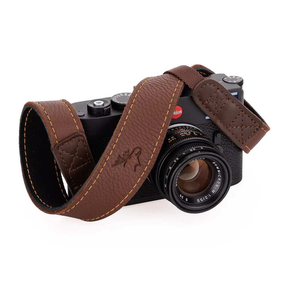EDDYCAM Elk Leather Vintage Neck Strap, 35mm Wide, Cognac/Mongolian Yak with Natural Stitching - Image 5