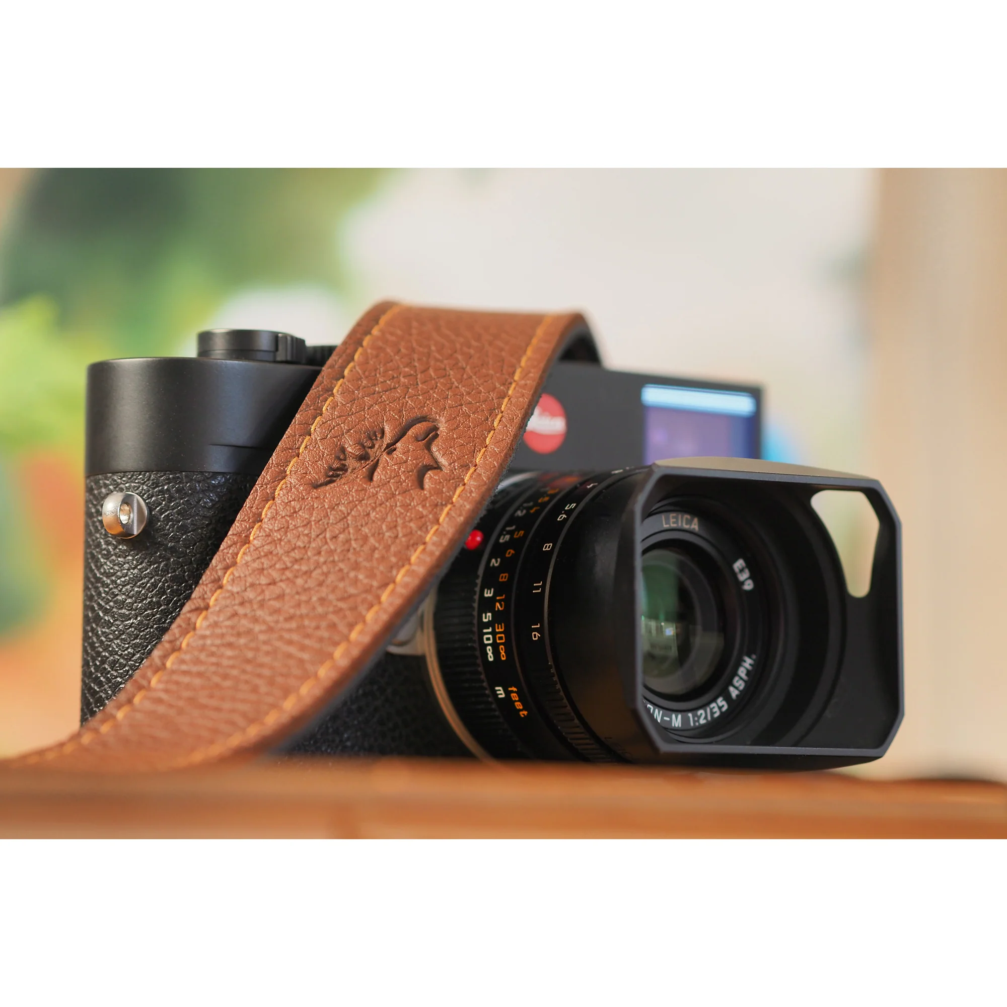 EDDYCAM Elk Leather Vintage Neck Strap, 35mm Wide, Cognac/Mongolian Yak with Natural Stitching - Image 7