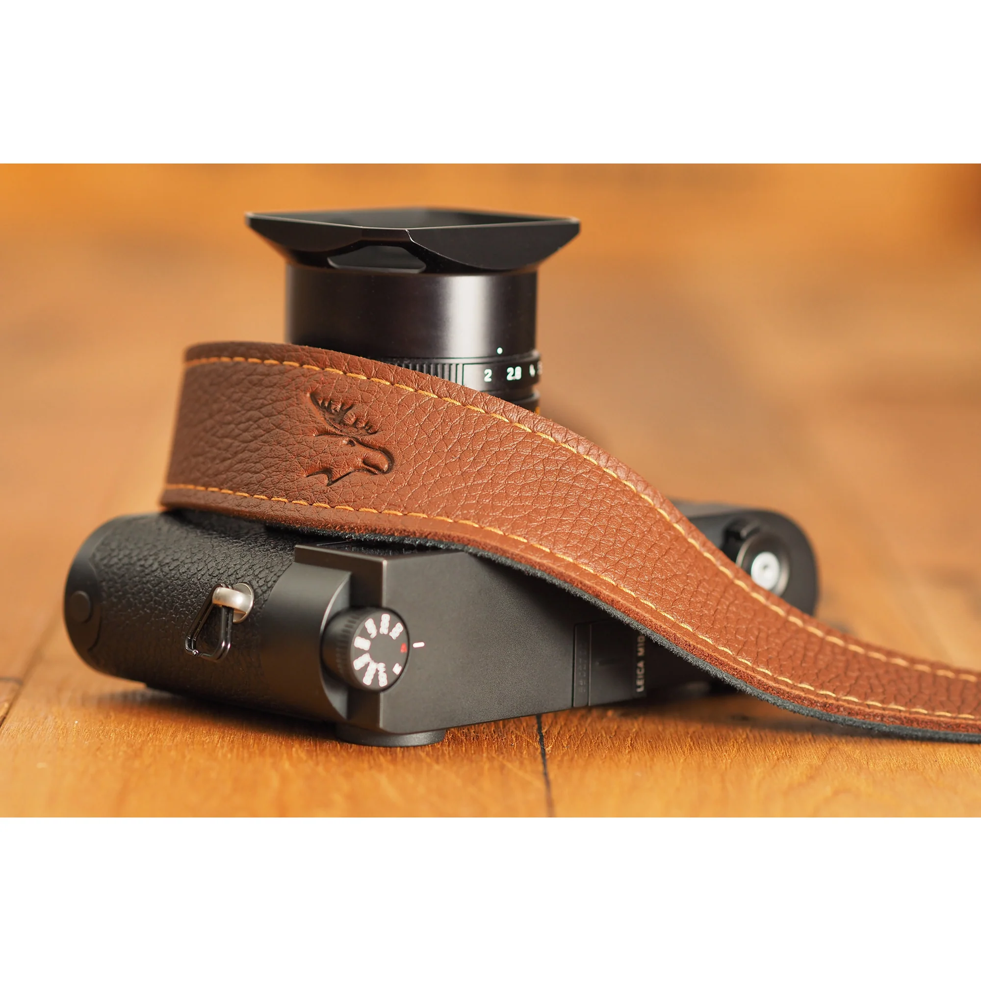 EDDYCAM Elk Leather Vintage Neck Strap, 35mm Wide, Cognac/Mongolian Yak with Natural Stitching - Image 8