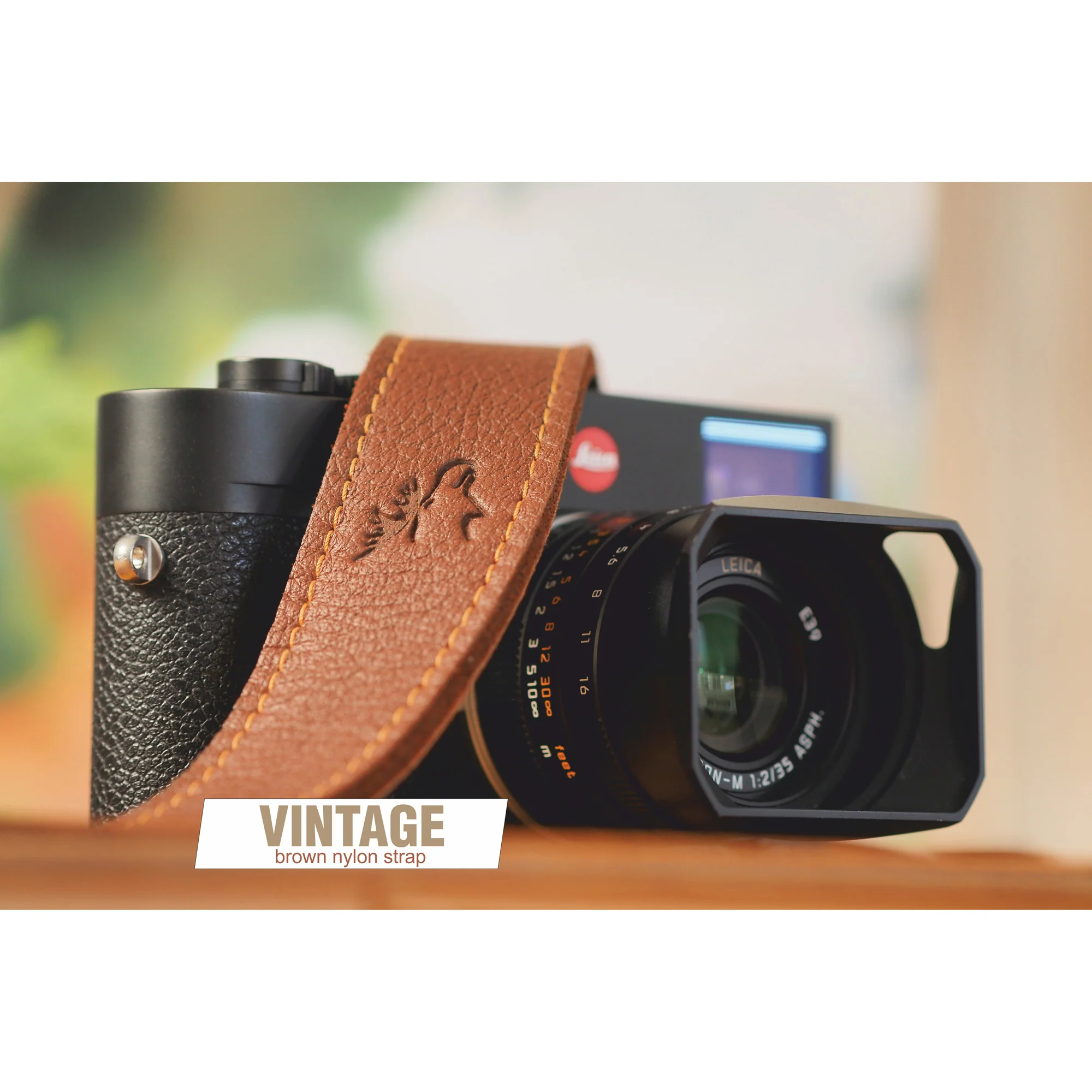 EDDYCAM Elk Leather Vintage Neck Strap, 35mm Wide, Cognac/Natural with Natural Stitching - Image 11