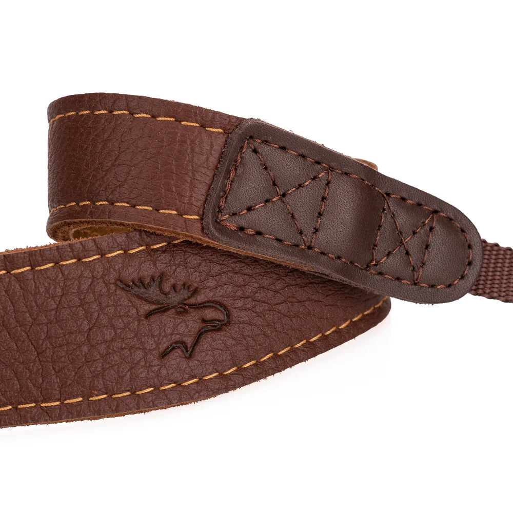 EDDYCAM Elk Leather Vintage Neck Strap, 35mm Wide, Cognac/Natural with Natural Stitching - Image 3