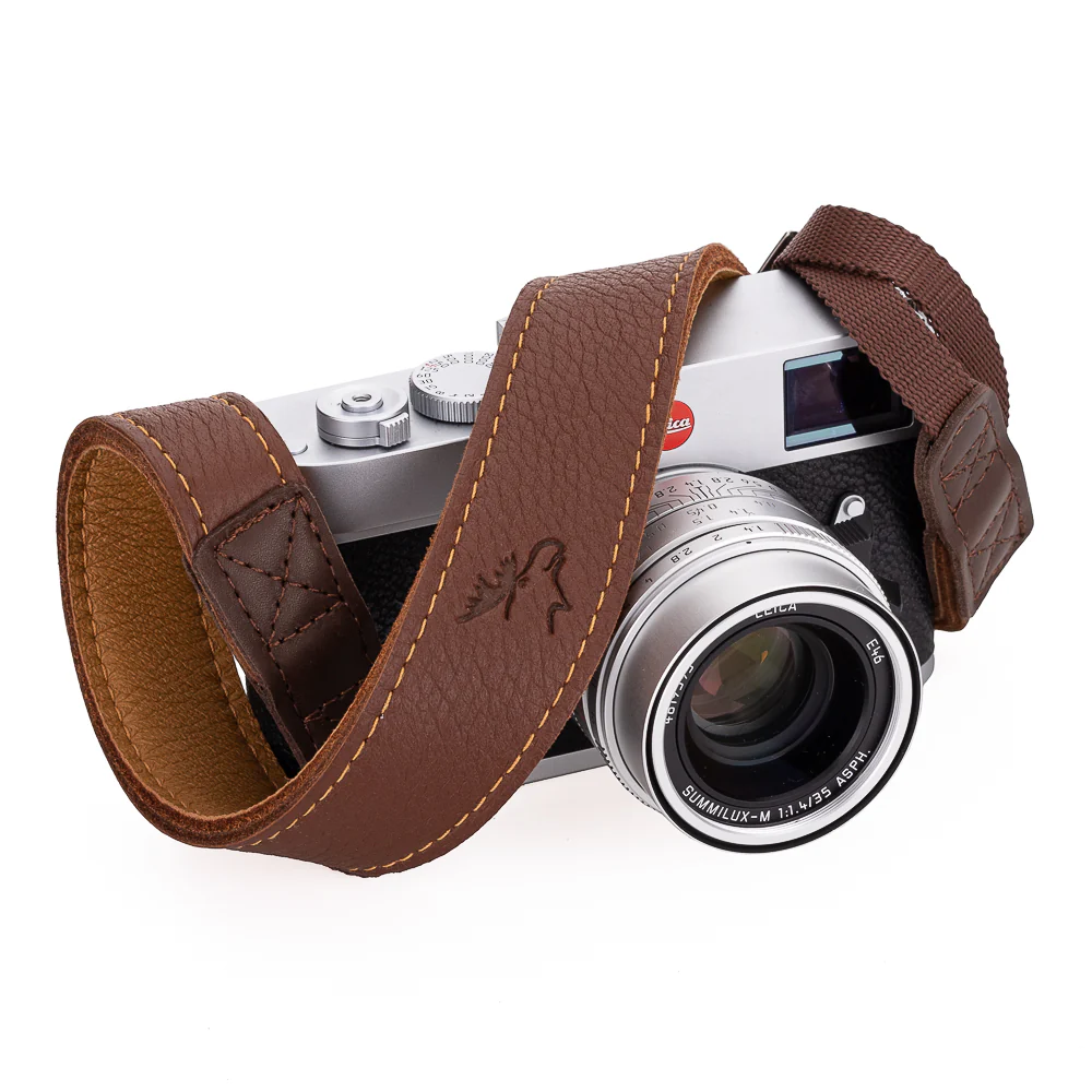 EDDYCAM Elk Leather Vintage Neck Strap, 35mm Wide, Cognac/Natural with Natural Stitching - Image 4