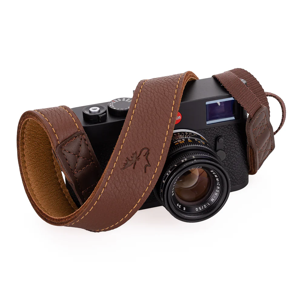 EDDYCAM Elk Leather Vintage Neck Strap, 35mm Wide, Cognac/Natural with Natural Stitching - Image 5