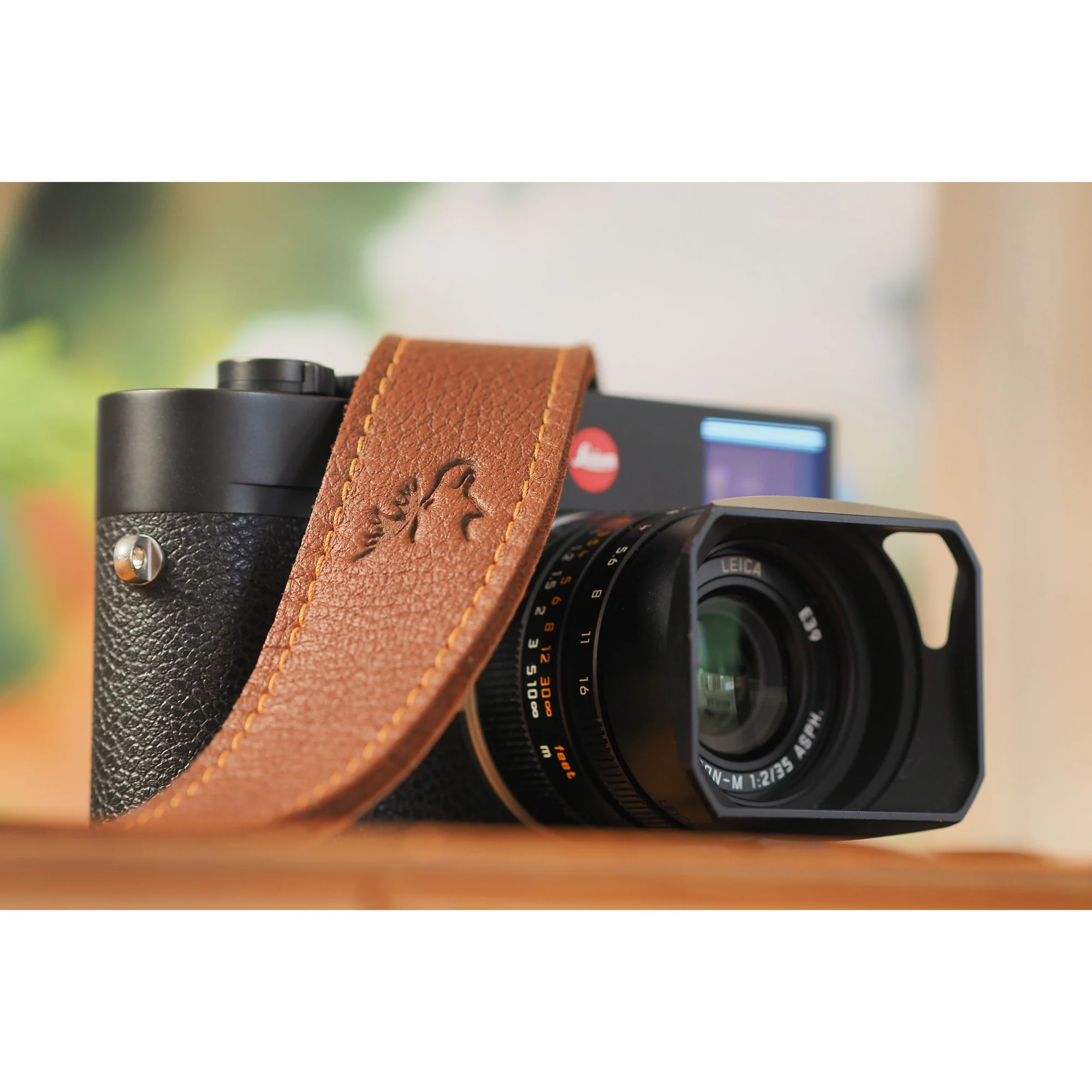 EDDYCAM Elk Leather Vintage Neck Strap, 35mm Wide, Cognac/Natural with Natural Stitching - Image 7