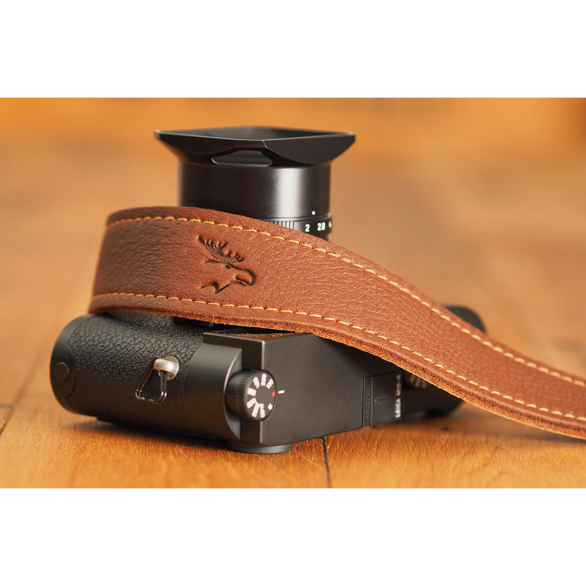 EDDYCAM Elk Leather Vintage Neck Strap, 35mm Wide, Cognac/Natural with Natural Stitching - Image 8