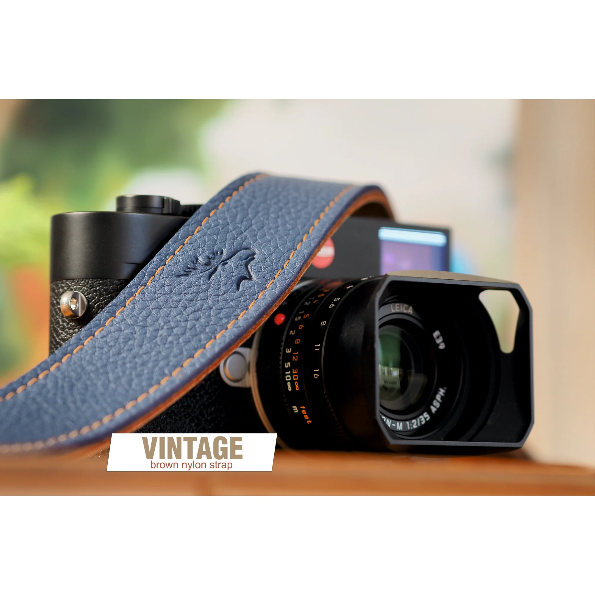 EDDYCAM Elk Leather Vintage Neck Strap, 35mm Wide, Sky/Natural with Natural Stitching - Image 11