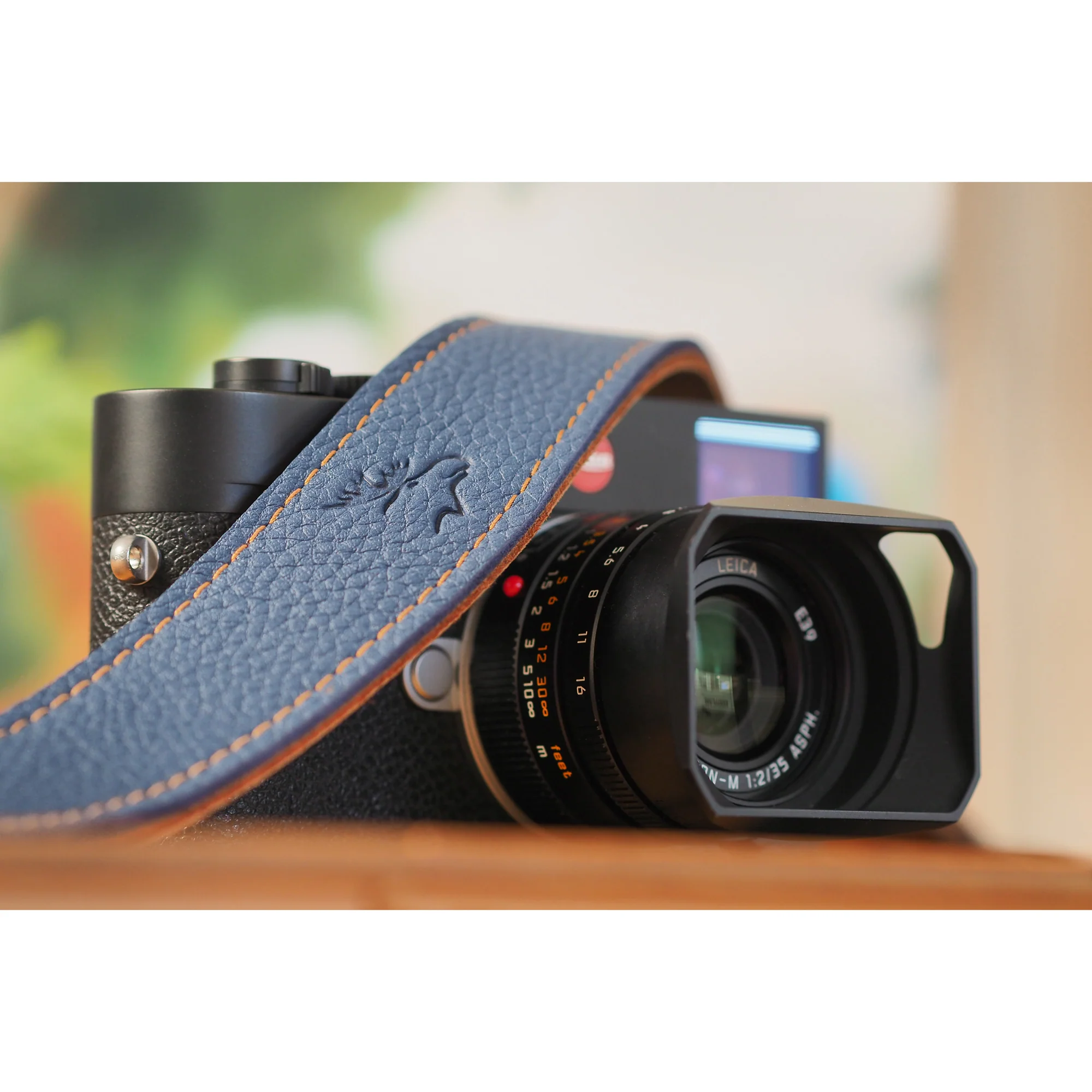 EDDYCAM Elk Leather Vintage Neck Strap, 35mm Wide, Sky/Natural with Natural Stitching - Image 7