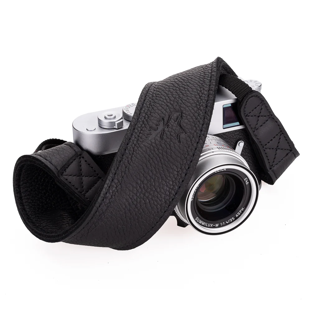 EDDYCAM Elk Leather Neck Strap, 50mm Wide, Black/Black with Black Stitching - Image 5