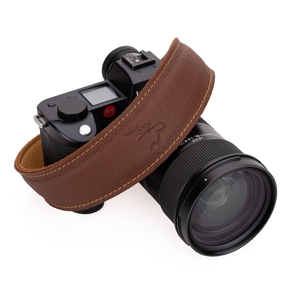 EDDYCAM Elk Leather Neck Strap, 50mm Wide, Cognac/Natural with Natural Stitching - Image 3