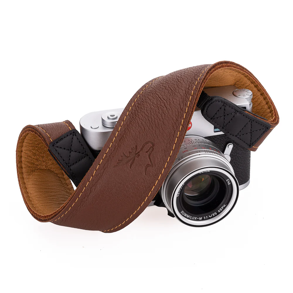 EDDYCAM Elk Leather Neck Strap, 50mm Wide, Cognac/Natural with Natural Stitching - Image 4