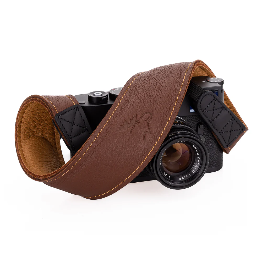 EDDYCAM Elk Leather Neck Strap, 50mm Wide, Cognac/Natural with Natural Stitching - Image 5
