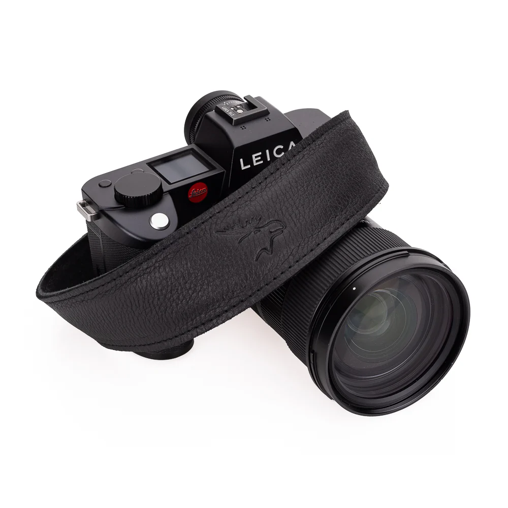 EDDYCAM Elk Leather Neck Strap, 50mm Wide, Black/Mongolian Yak with Black Stitching - Image 3