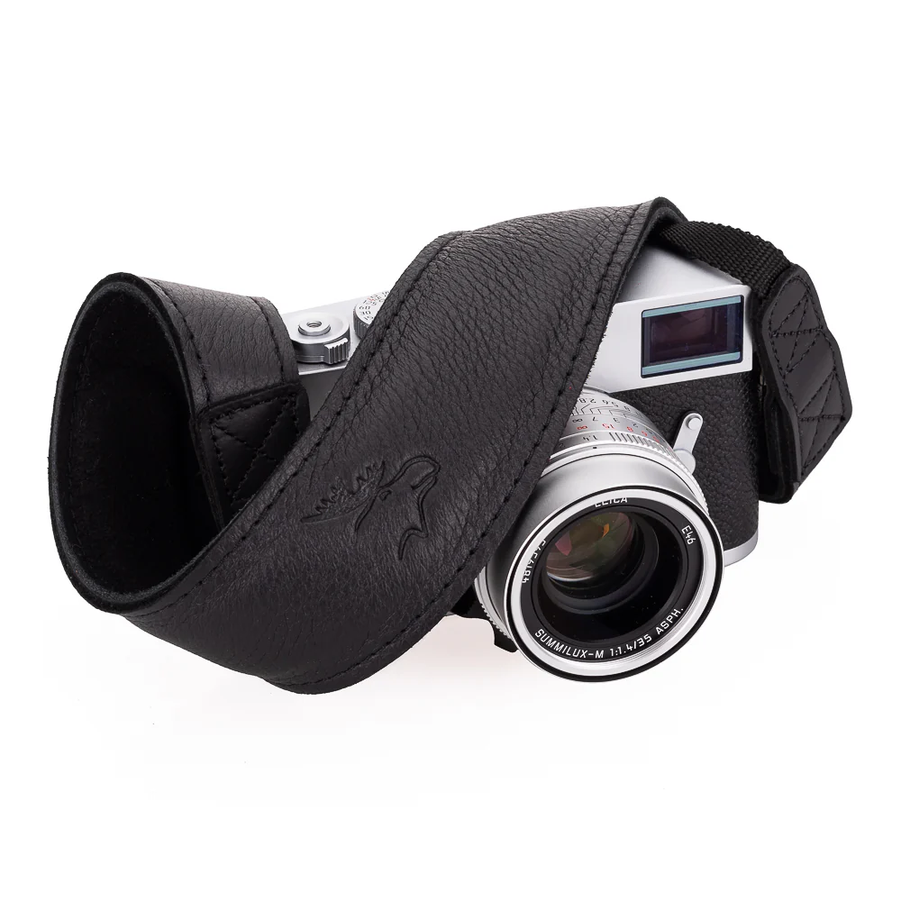 EDDYCAM Elk Leather Neck Strap, 50mm Wide, Black/Mongolian Yak with Black Stitching - Image 4