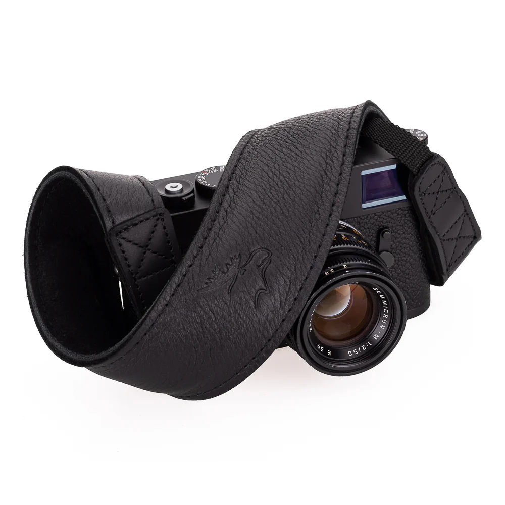 EDDYCAM Elk Leather Neck Strap, 50mm Wide, Black/Mongolian Yak with Black Stitching - Image 5