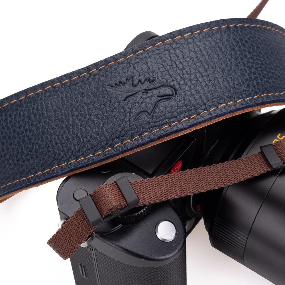EDDYCAM Elk Leather Neck Strap, 50mm Wide, Navy with Natural Stitching (Vintage) - Image 3
