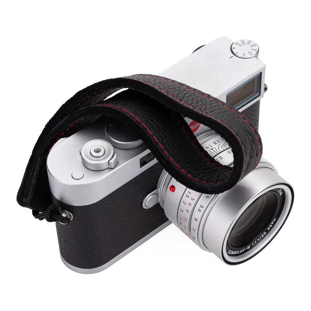 EDDYCAM Elk Leather Wrist Strap (Sling 1), Black/Black with Red Stitching - Image 4