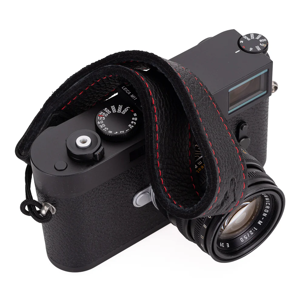 EDDYCAM Elk Leather Wrist Strap (Sling 1), Black/Black with Red Stitching - Image 5