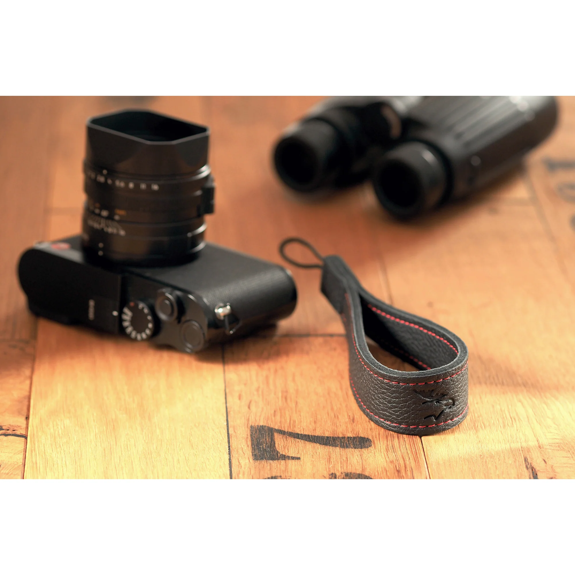 EDDYCAM Elk Leather Wrist Strap (Sling 1), Black/Black with Red Stitching - Image 7