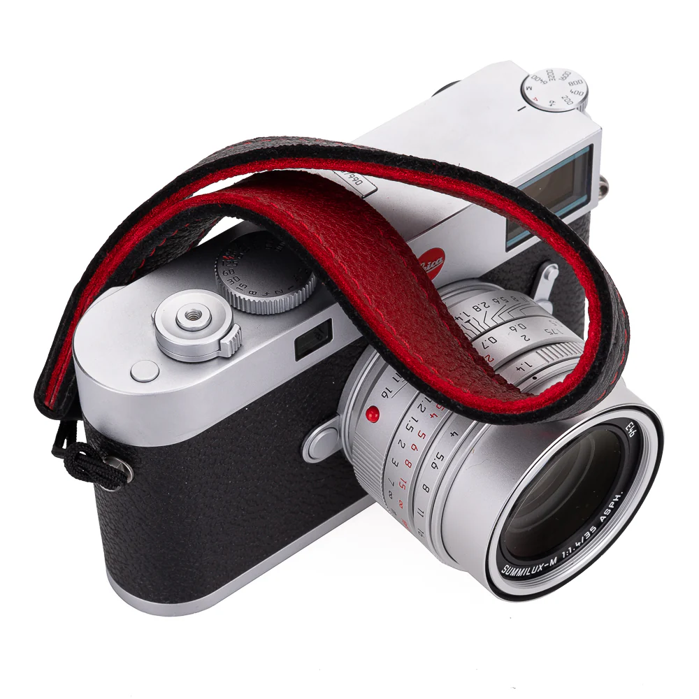 EDDYCAM Elk Leather Wrist Strap (Sling 1), Black/Red with Red Stitching - Image 4