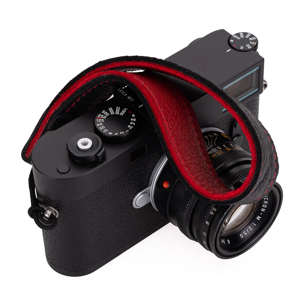 EDDYCAM Elk Leather Wrist Strap (Sling 1), Black/Red with Red Stitching - Image 5