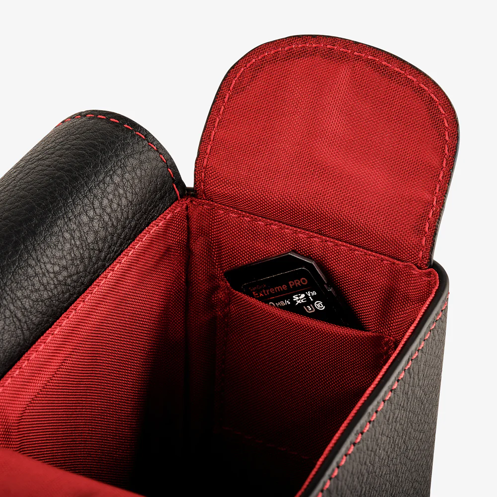 Oberwerth ‘Albert’ Leather Camera Bag - Black with Red Stitching - Image 9