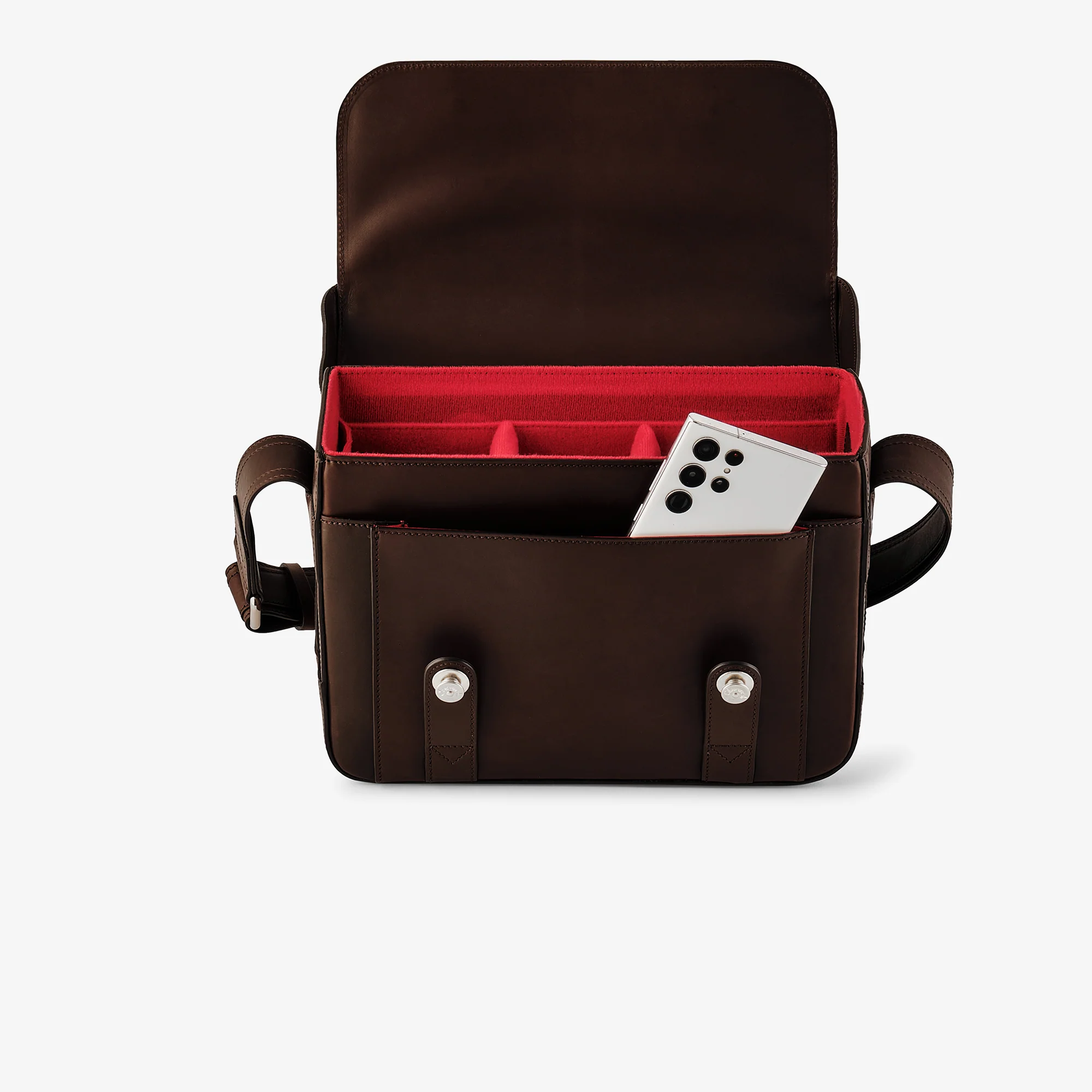Oberwerth Signature Line Camera Bag (Large), Dark Brown with Red Lining - Image 11