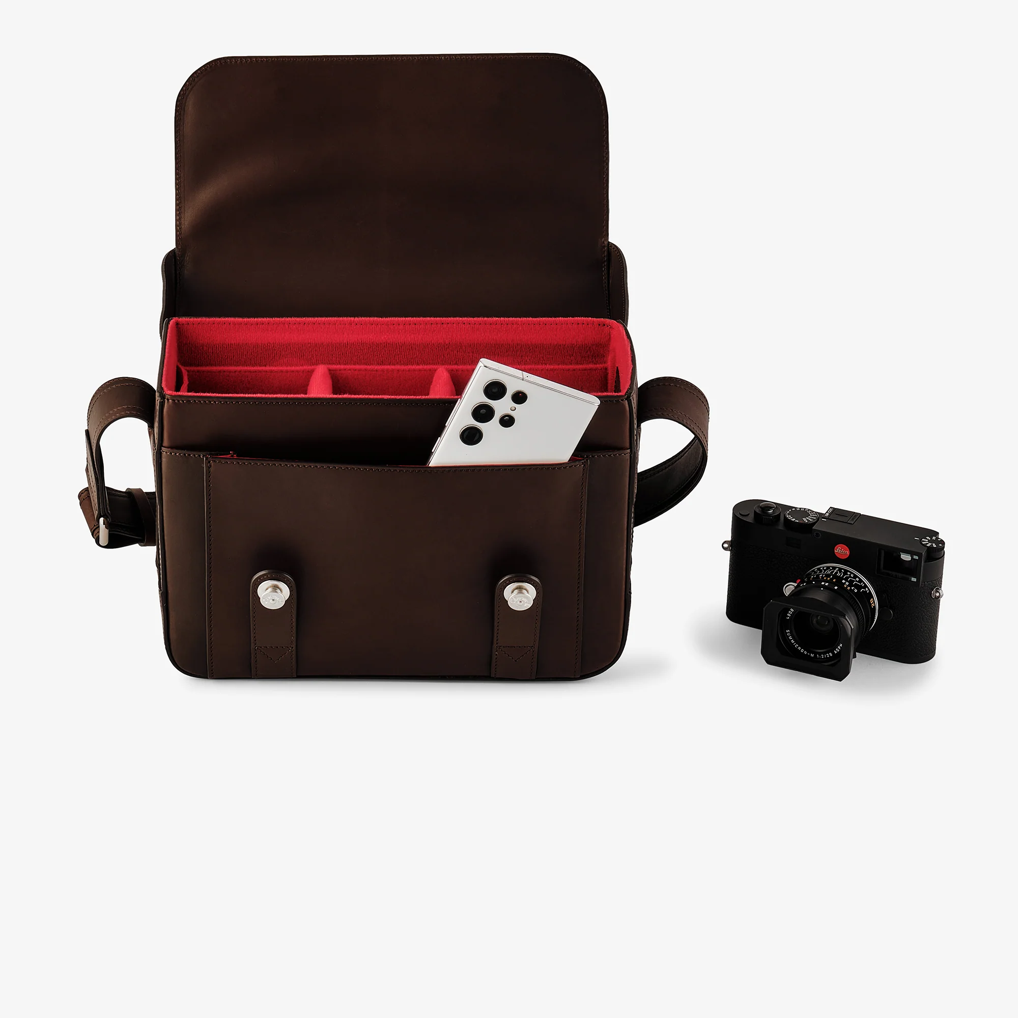 Oberwerth Signature Line Camera Bag (Large), Dark Brown with Red Lining - Image 12
