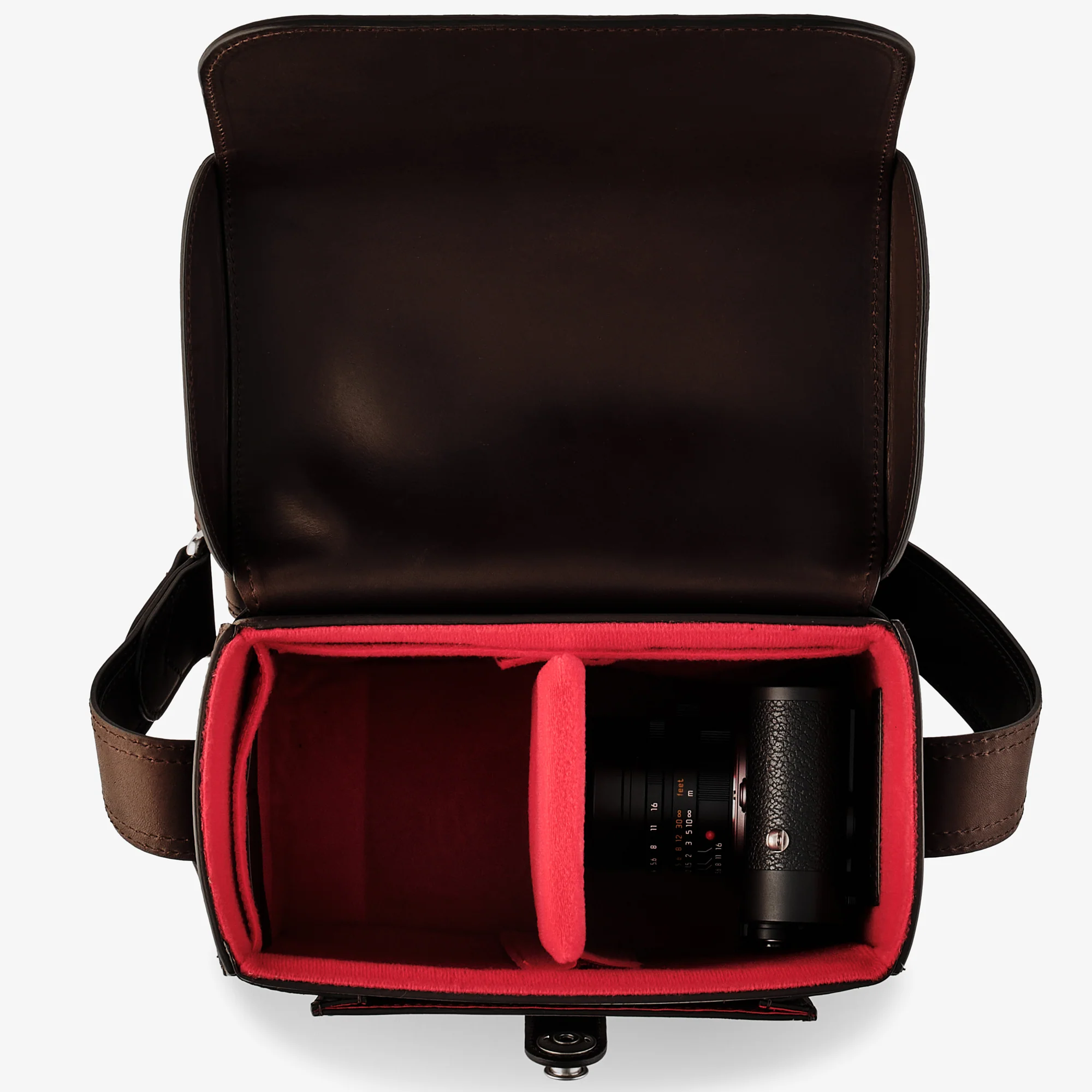 Oberwerth Signature Line Camera Bag (Medium), Dark Brown with Red Lining - Image 10