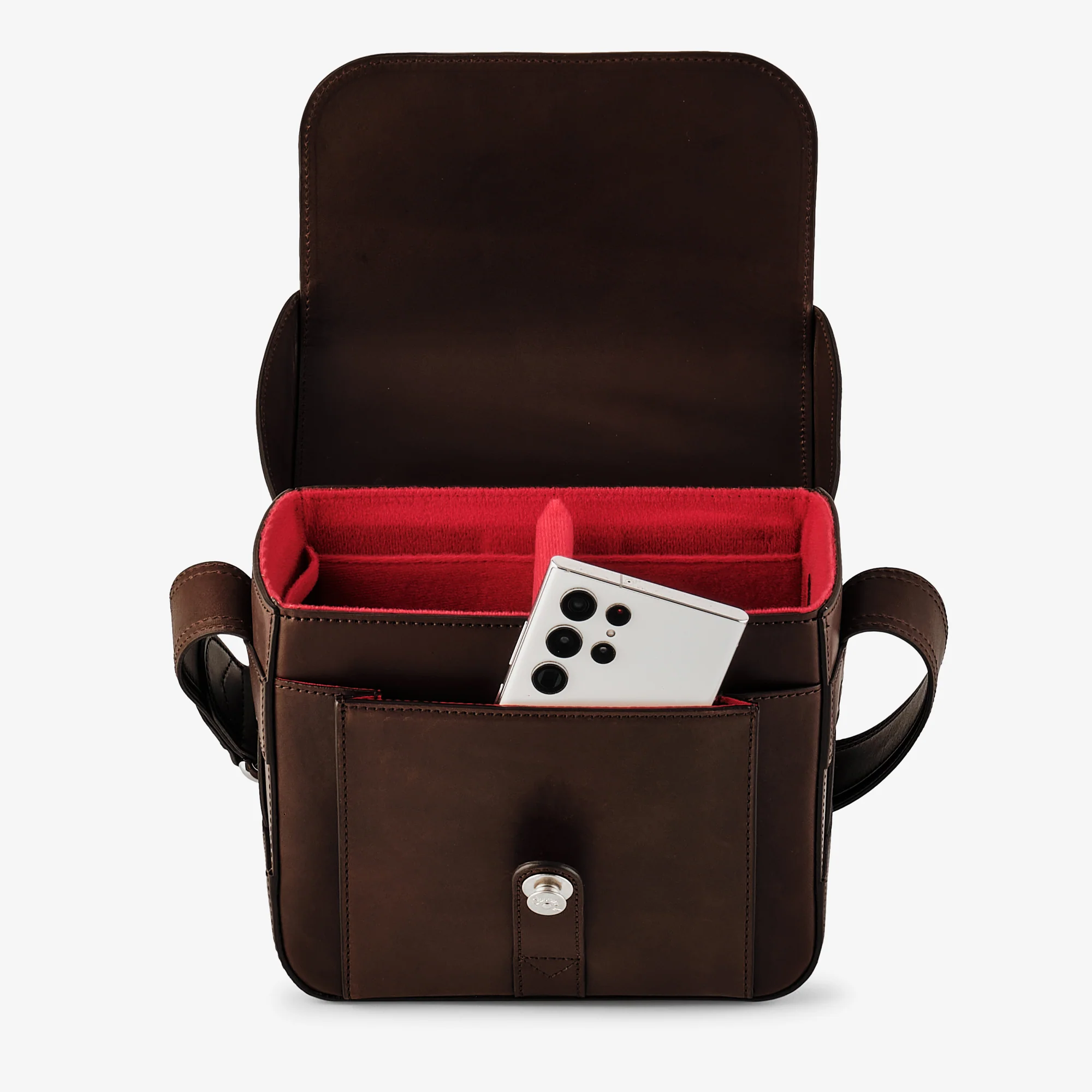 Oberwerth Signature Line Camera Bag (Medium), Dark Brown with Red Lining - Image 11