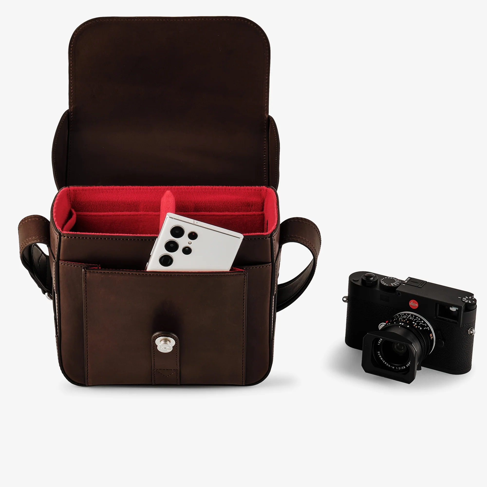 Oberwerth Signature Line Camera Bag (Medium), Dark Brown with Red Lining - Image 12