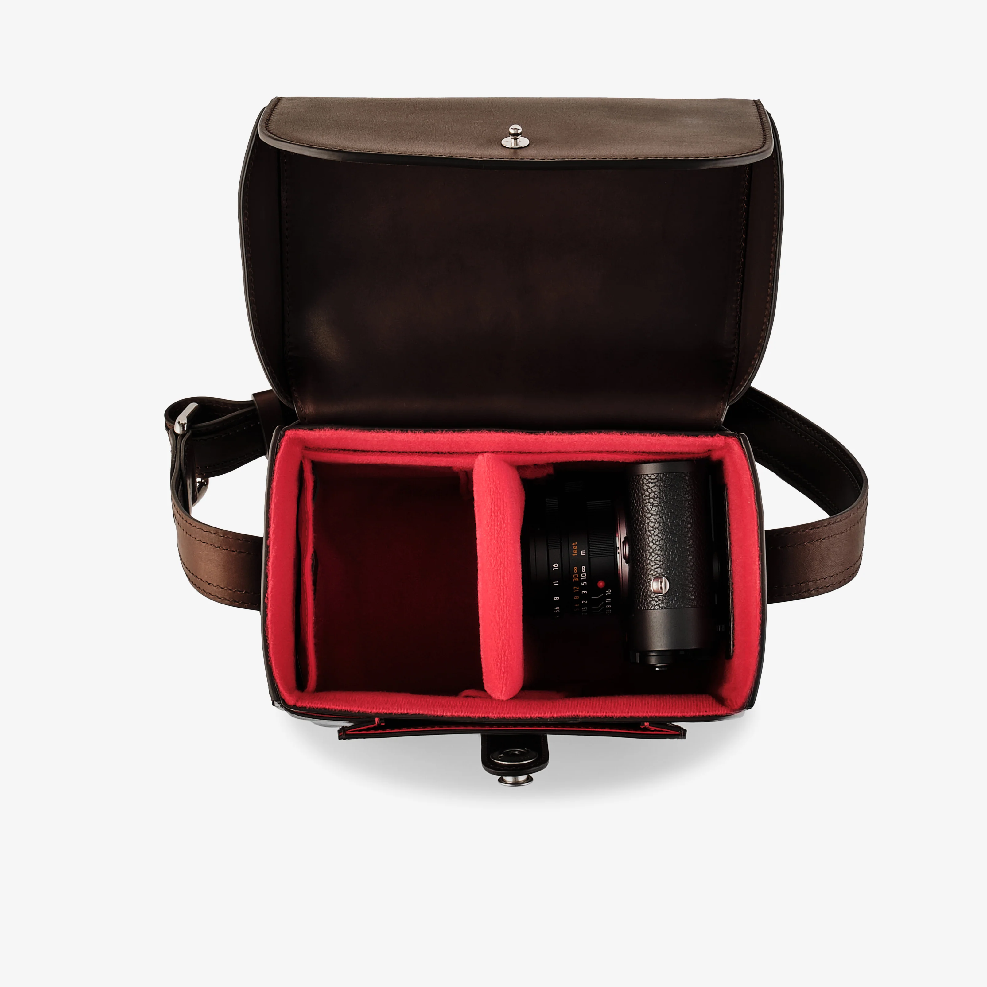 Oberwerth Signature Line Camera Bag (Small), Dark Brown with Red Lining - Image 3
