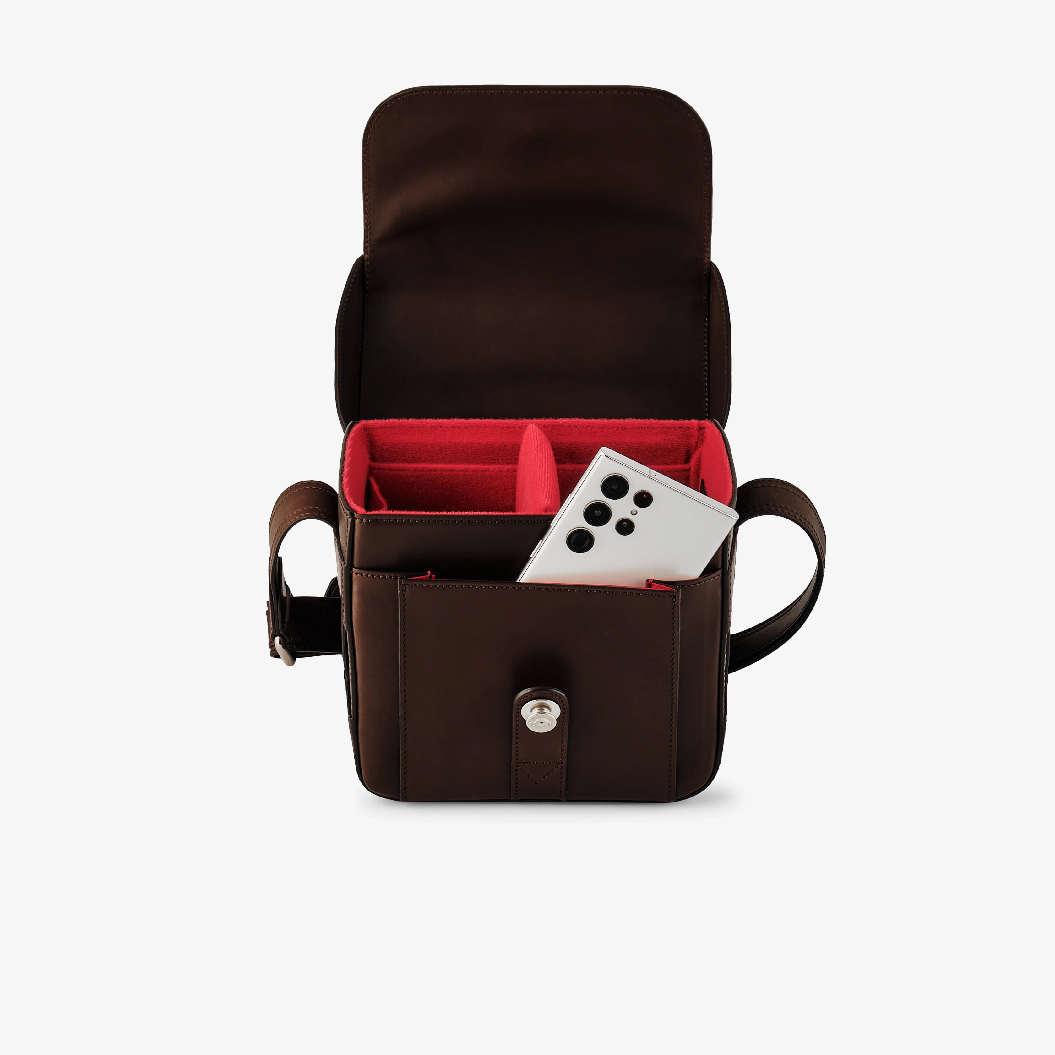 Oberwerth Signature Line Camera Bag (Small), Dark Brown with Red Lining - Image 6