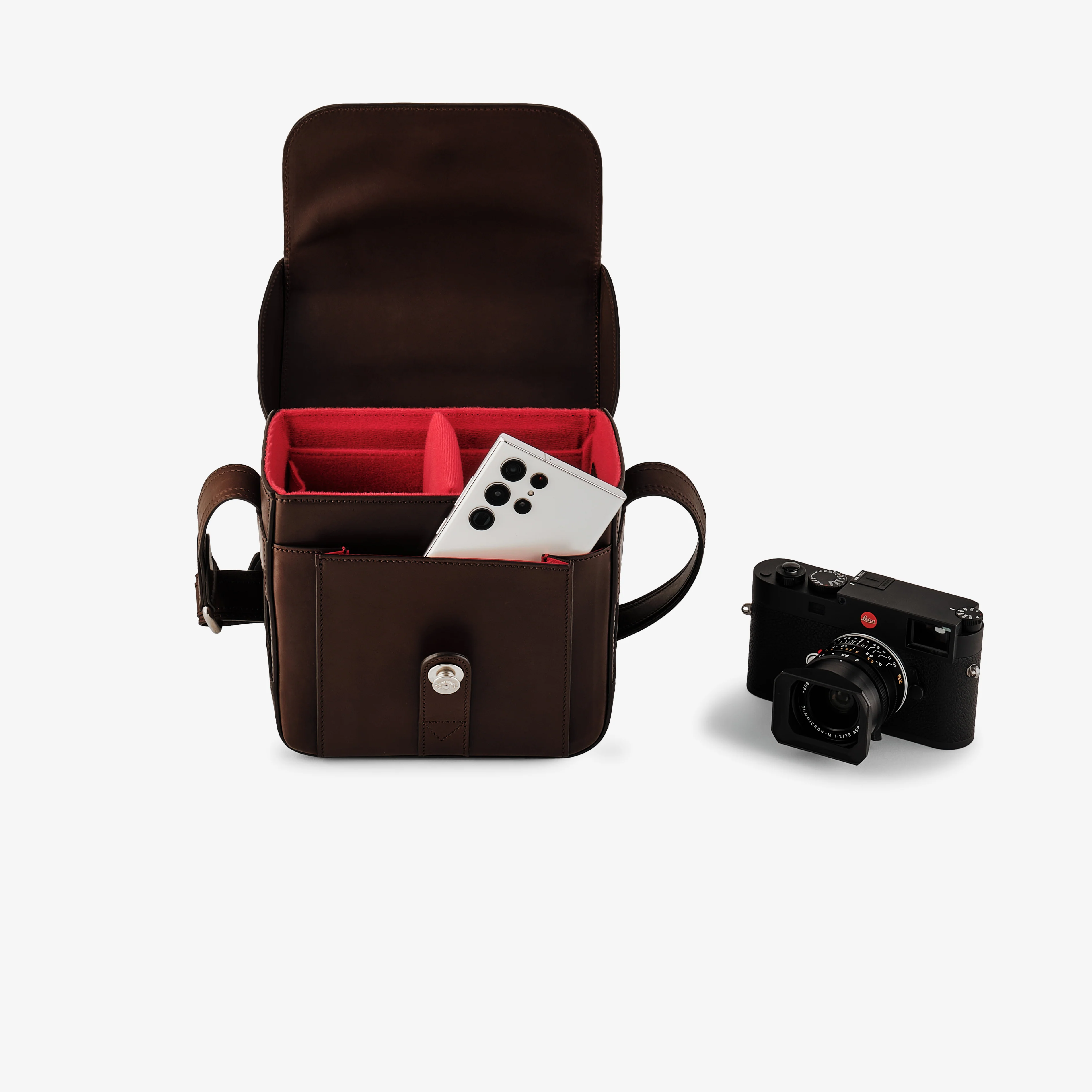 Oberwerth Signature Line Camera Bag (Small), Dark Brown with Red Lining - Image 7